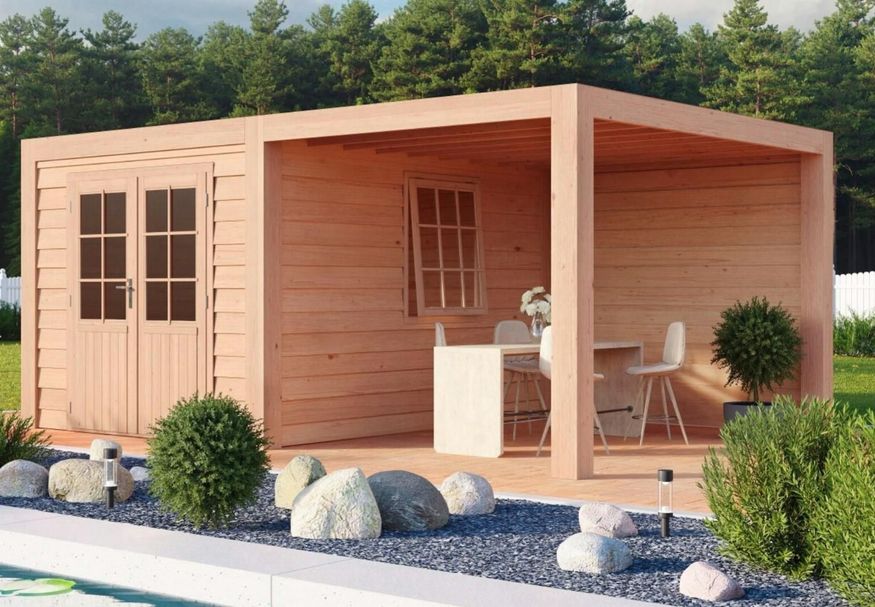 WoodAcademy tuinhuis met overkapping Sapphire Excellent 500x300 cm Foto van WoodAcademy tuinhuis met overkapping Sapphire Excellent 500x300 cm