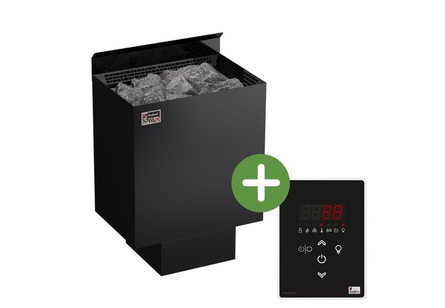 Foto van Sawo Nordex saunakachel 4,5 kW zwart + Sawo Saunova 2.0 saunabesturing