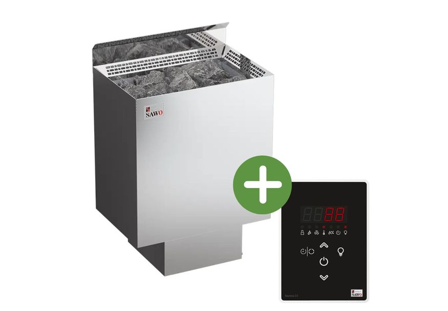 Sawo Nordex saunakachel 6 kW RVS + Sawo Saunova 2.0 saunabesturing Foto van Sawo Nordex saunakachel 6 kW RVS + Sawo Saunova 2.0 saunabesturing