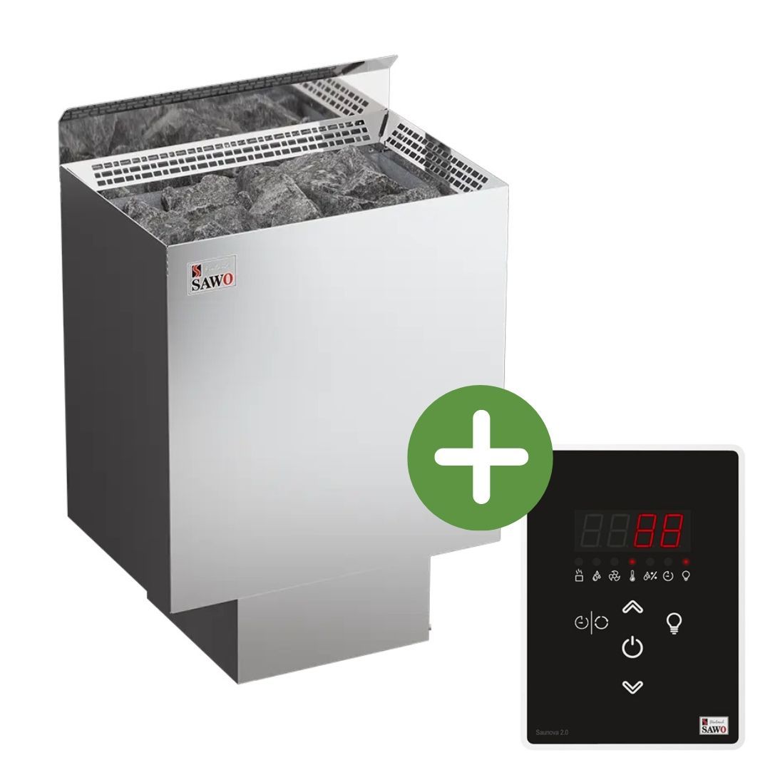 Foto van Sawo Nordex saunakachel 9 kW RVS + Sawo Saunova 2.0 saunabesturing