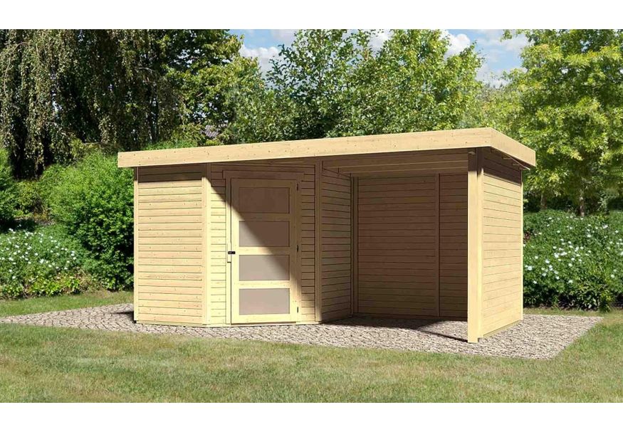 Karibu Schwandorf 3 tuinhuis met overkapping 240 cm - zij en achterwand (77740) Foto van Karibu Schwandorf 3 tuinhuis met overkapping 240 cm - zij en achterwand (77740)