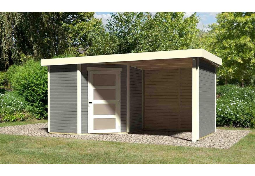 Karibu Schwandorf 3 tuinhuis met overkapping 240 cm - zij en achterwand - terragrijs (77741) Foto van Karibu Schwandorf 3 tuinhuis met overkapping 240 cm - zij en achterwand - terragrijs (77741)