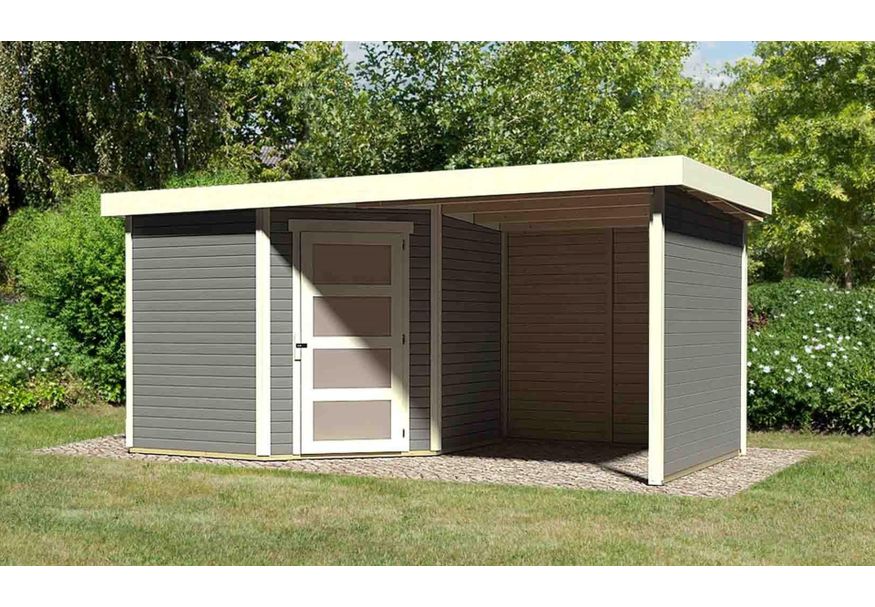 Karibu Schwandorf 5 tuinhuis met overkapping 240 cm - zij en achterwand - terragrijs (77749) Foto van Karibu Schwandorf 5 tuinhuis met overkapping 240 cm - zij en achterwand - terragrijs (77749)