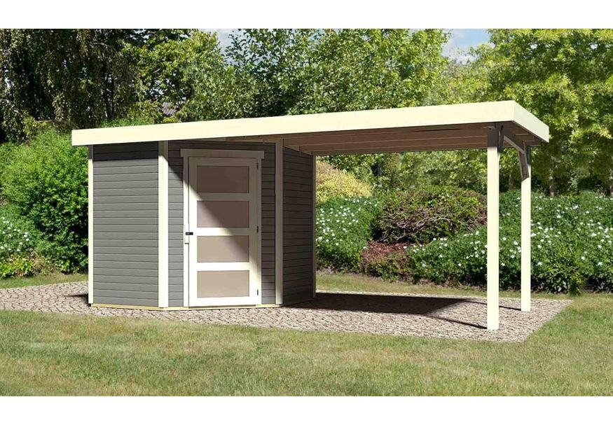 Karibu Schwandorf 3 tuinhuis met overkapping 280 cm - terragrijs (77743) Foto van Karibu Schwandorf 3 tuinhuis met overkapping 280 cm - terragrijs (77743)