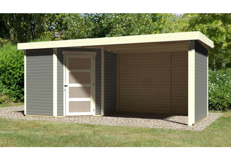 Karibu Schwandorf 3 tuinhuis met overkapping 280 cm - zij en achterwand - terragrijs (77745) Foto van Karibu Schwandorf 3 tuinhuis met overkapping 280 cm - zij en achterwand - terragrijs (77745)