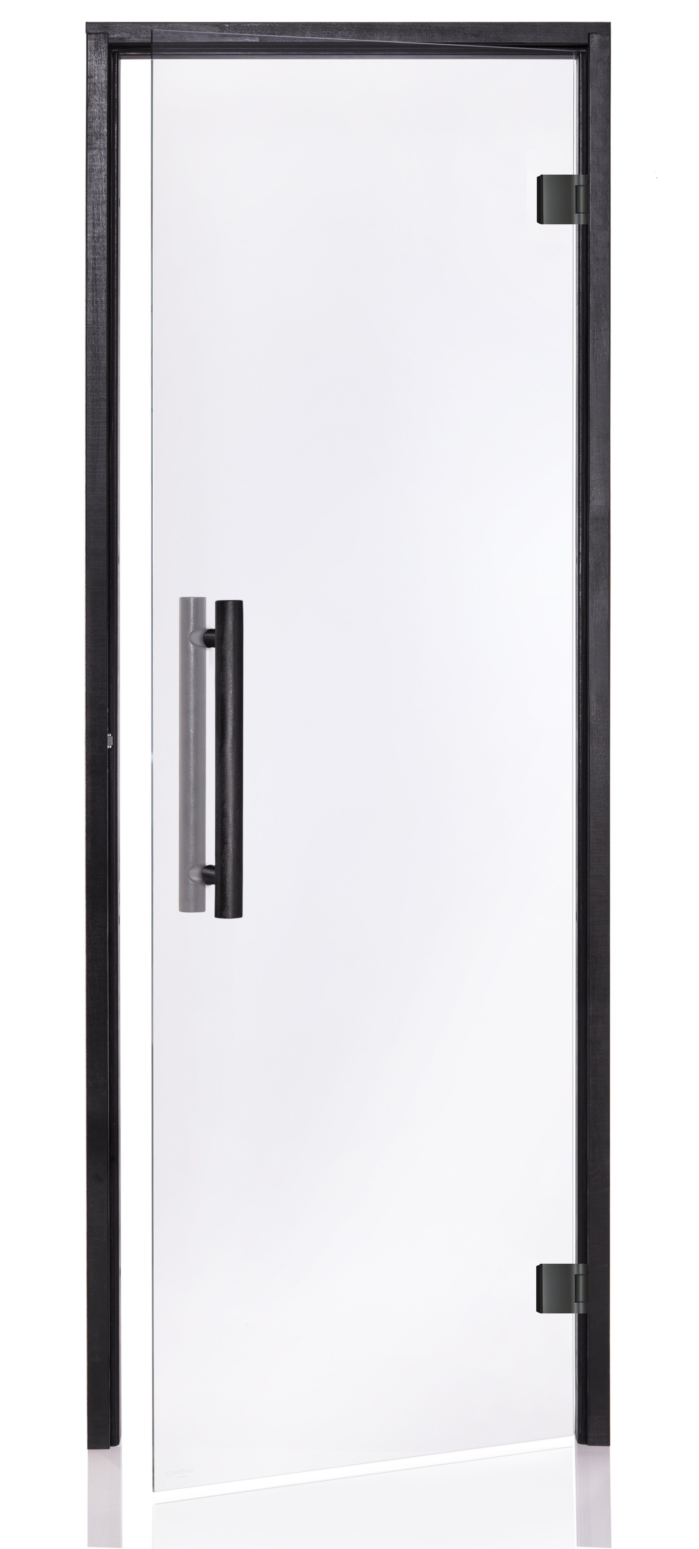 Foto van Hot Orange Saunadeur Black - helder blank glas