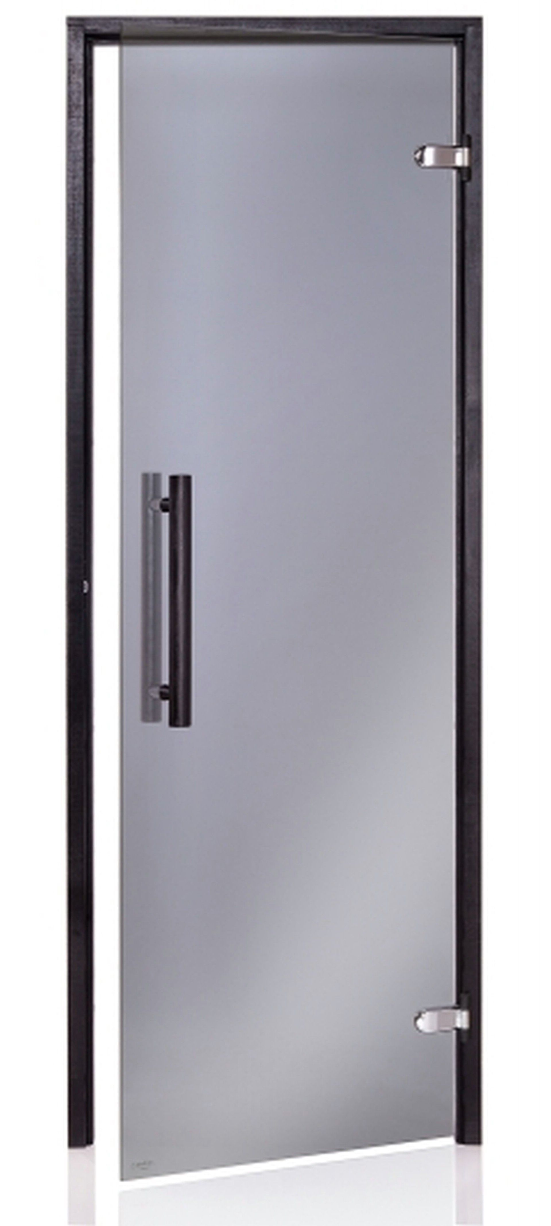 Foto van Hot Orange Saunadeur Black - helder grijs glas