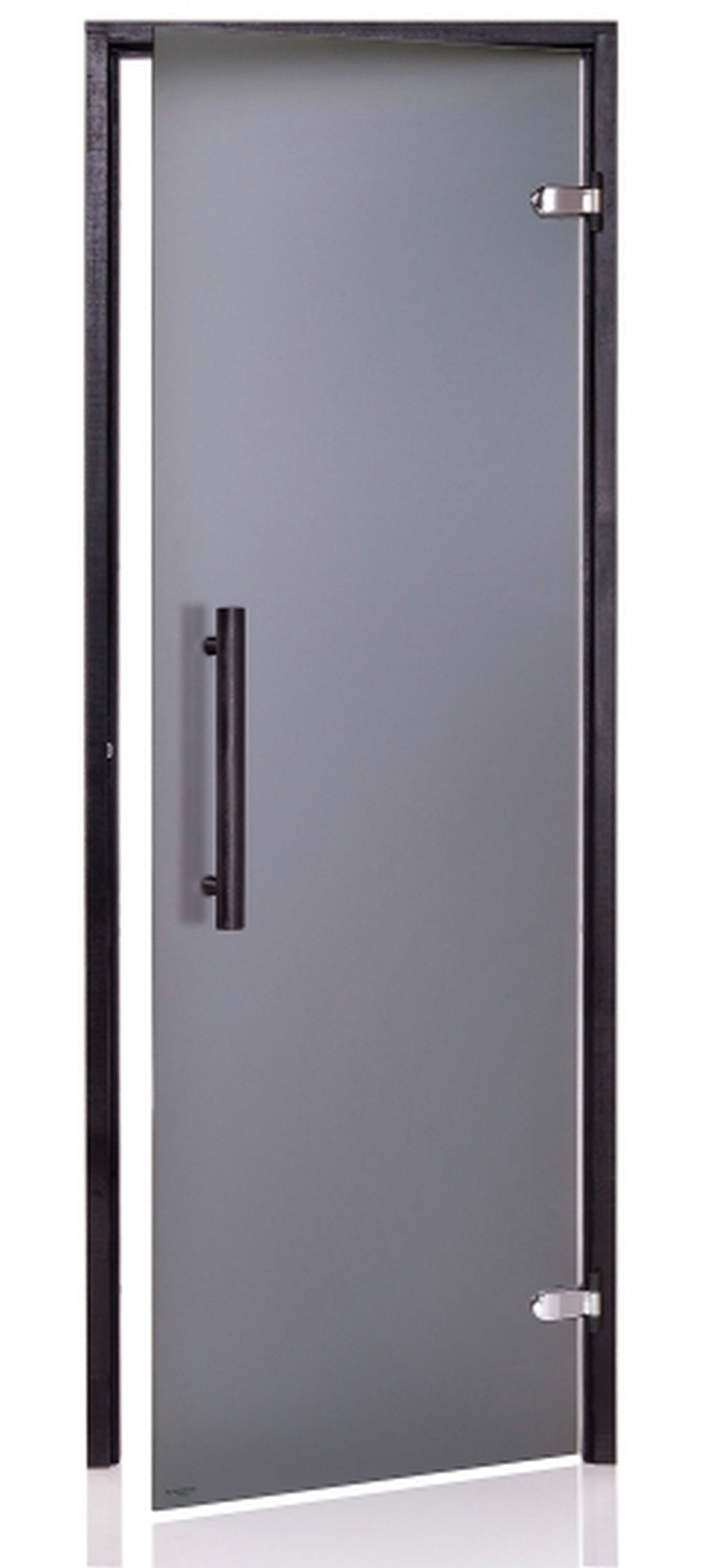 Foto der Hot Orange Saunatür Black 90x200 cm matt grau 8 mm Espe