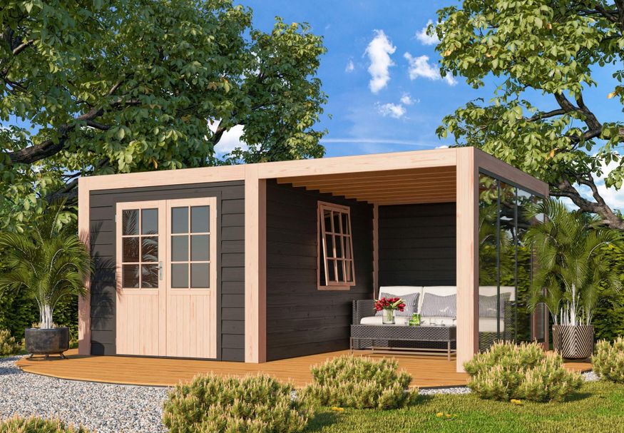 WoodAcademy Gartenhaus mit Überdachung Seleniet Excellent nero 680x300 cm Foto von WoodAcademy Gartenhaus mit Überdachung Seleniet Excellent nero 680x300 cm