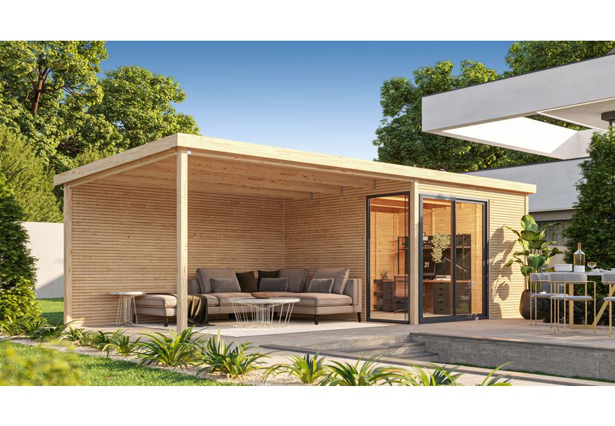 Solid Biarritz tuinhuis met overkapping 698x304 cm - hogedruk geïmpregneerd Foto van Solid Biarritz tuinhuis met overkapping 698x304 cm - hogedruk geïmpregneerd