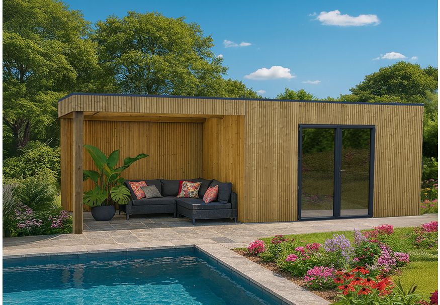 Foto van Solid tuinhuis met overkapping Nazaré (S8706-1) - Hogedruk geïmpregneerd