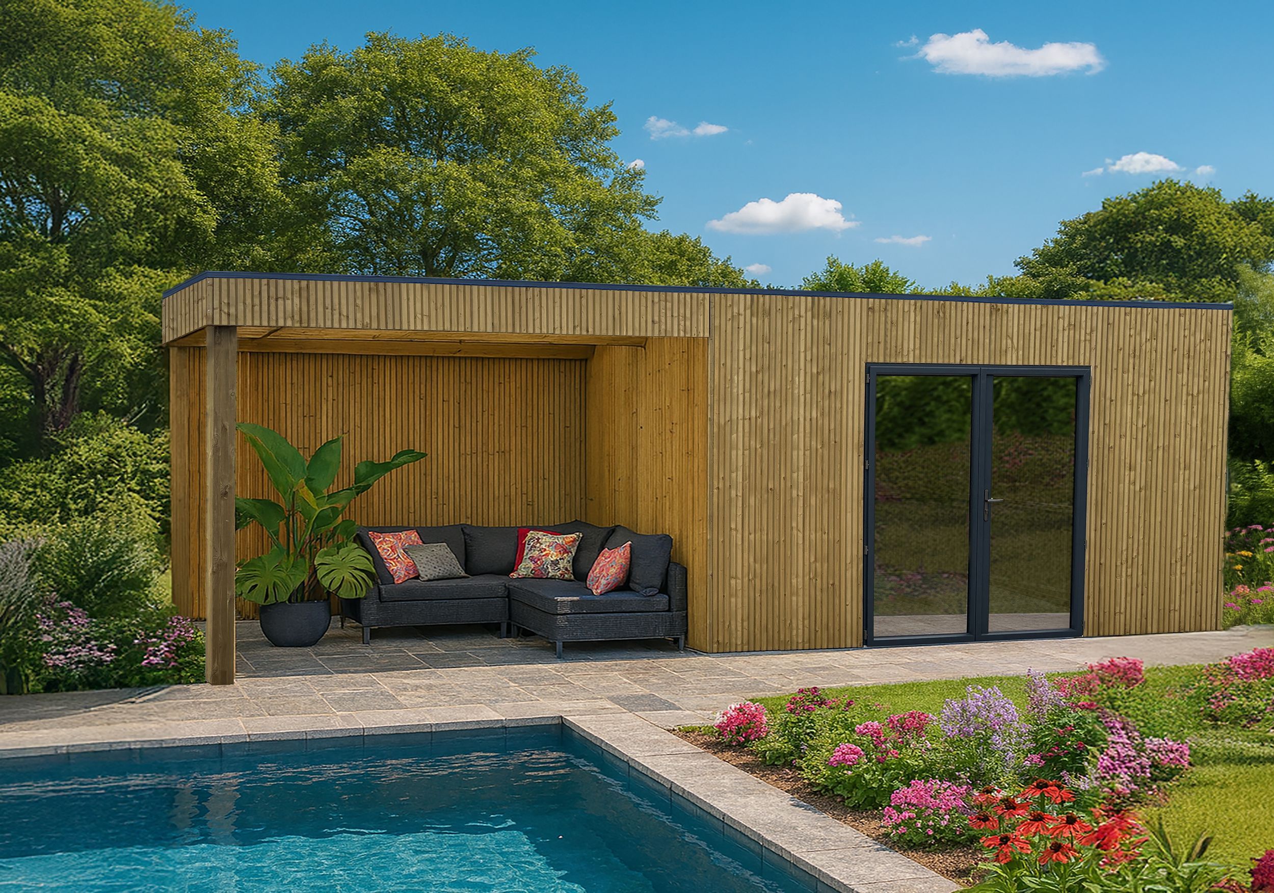 Foto van Solid tuinhuis met overkapping Nazaré - Hogedruk geïmpregneerd