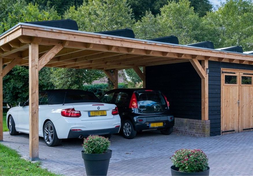 Trendhout carport met schuur Florence 940x425 cm Foto van Trendhout carport met schuur Florence 940x425 cm