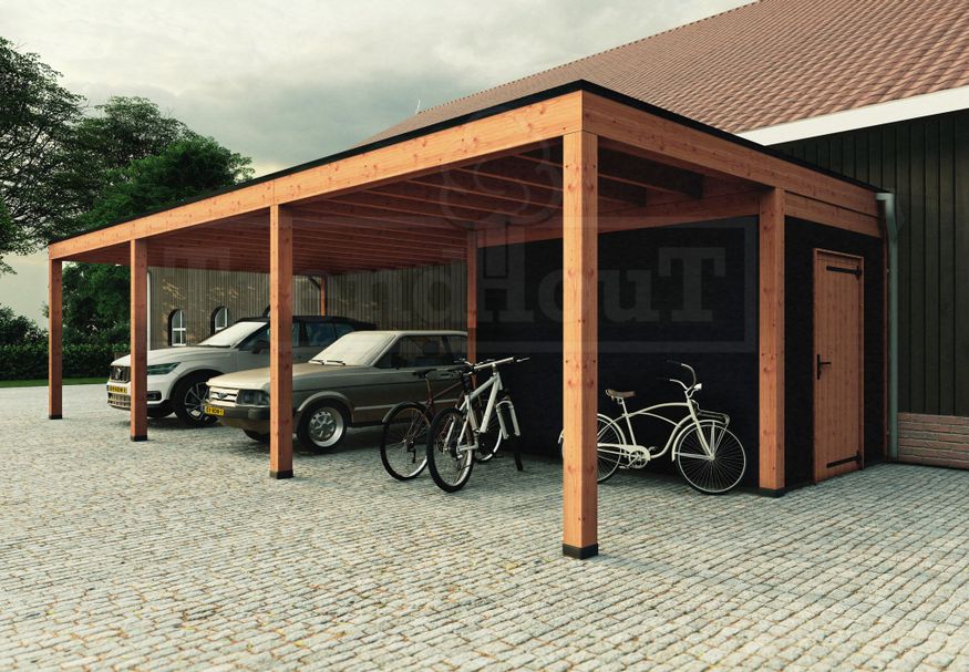 Trendhout carport met schuur Palermo XXL 905x505 cm Foto van Trendhout carport met schuur Palermo XXL 905x505 cm