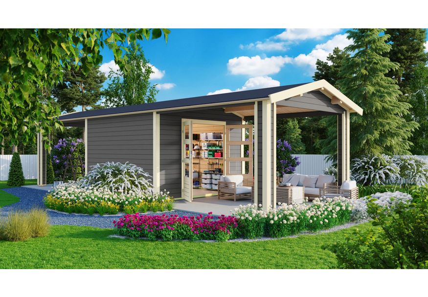 Karibu 31457 Gartenhaus mit Anbaudach Theres 3 - Terragrau Foto von Karibu 31457 Gartenhaus mit Anbaudach Theres 3 - Terragrau