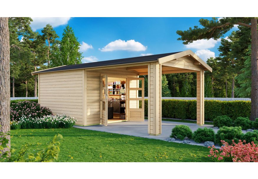 Foto von Karibu 31448 Gartenhaus mit Anbaudach Theres 3