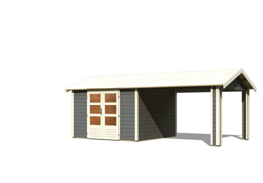 Foto van Karibu tuinhuis met overkapping Theres 7 - terragrijs (31455)