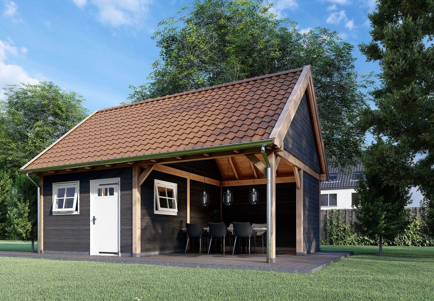 Trendhout buitenverblijf Zadeldak XXL 605x595 cm Foto van Trendhout buitenverblijf Zadeldak XXL 605x595 cm