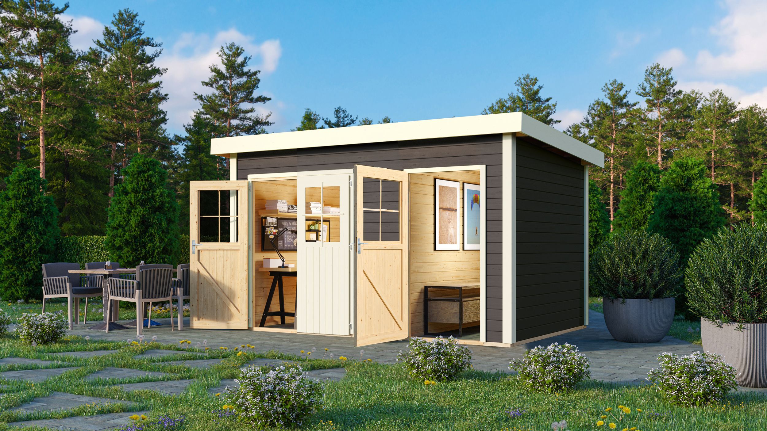 Foto der Karibu 83140 Tintrup Gartenhaus - Terragrau