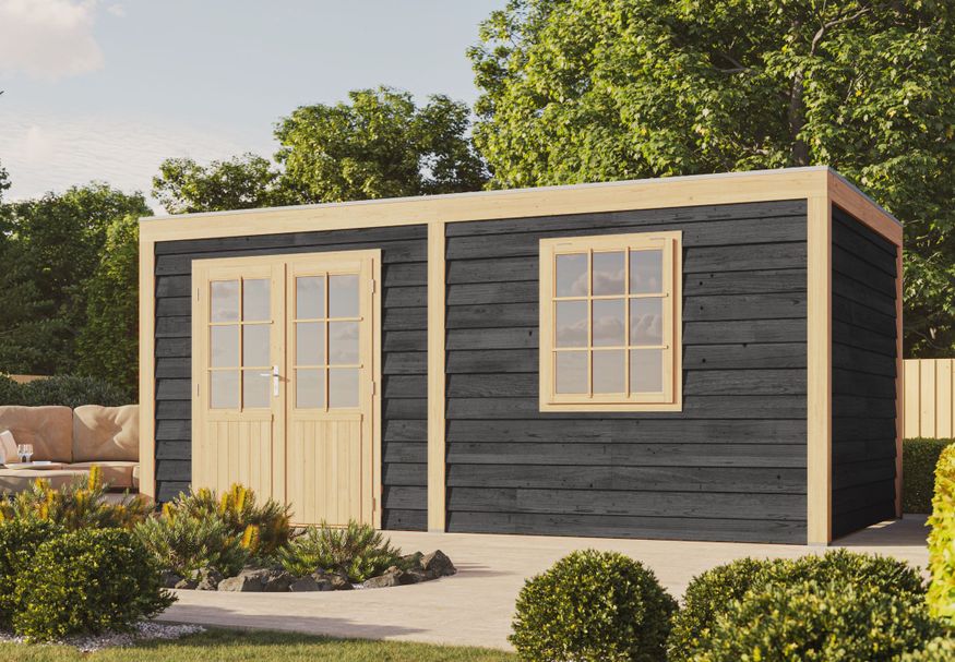 WoodAcademy houten tuinhuis Borniet Essential nero 780x300 cm Foto van WoodAcademy houten tuinhuis Borniet Essential nero 780x300 cm