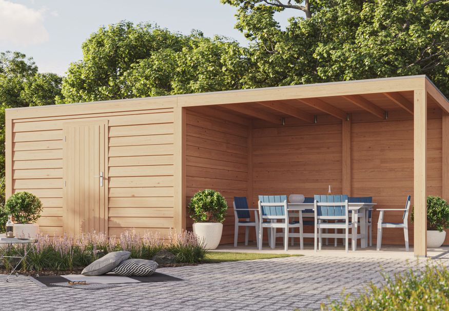 WoodAcademy Gartenhaus mit Terrasse Nefriet Essential 780x300 cm Foto von WoodAcademy Gartenhaus mit Terrasse Nefriet Essential 780x300 cm