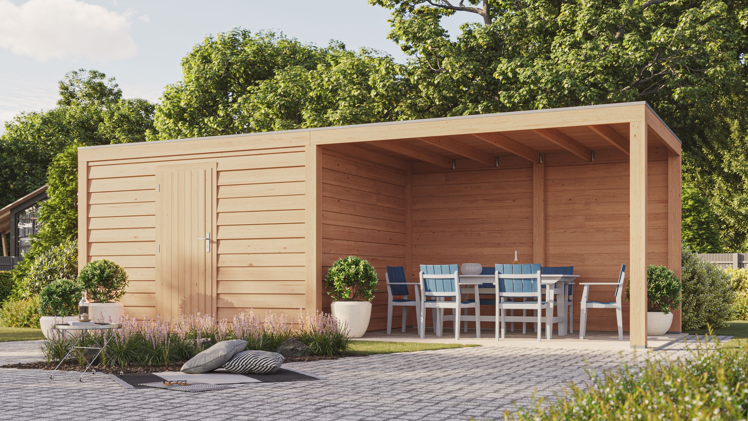 Foto van WoodAcademy tuinhuis met overkapping Nefriet Essential