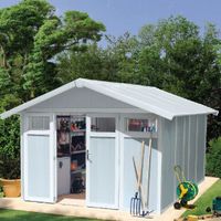 Foto van Grosfillex 22811137 UTILITY V11 kunststof tuinhuis grijs-blauw