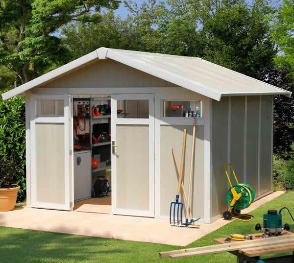 Foto van Grosfillex 22807138 UTILITY V7.5 kunststof tuinhuis grijs-groen