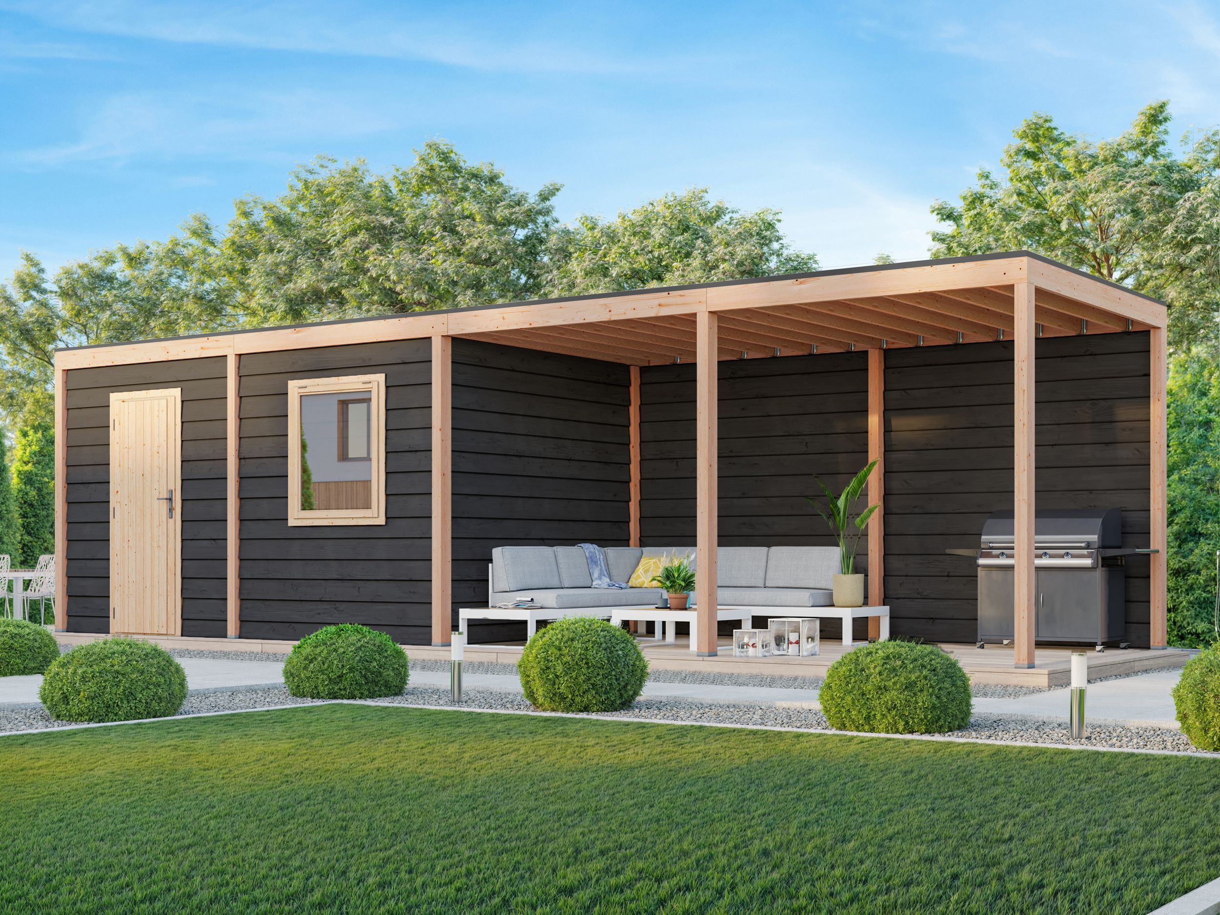 Foto der WoodAcademy Gartenhaus mit Überdachung Nefriet Essential nero