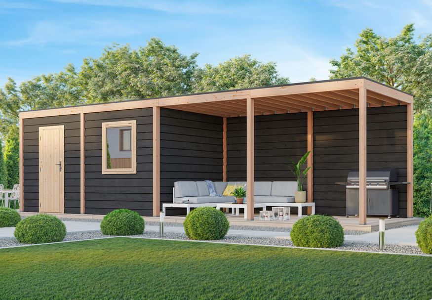 WoodAcademy Gartenhaus mit Überdachung Nefriet Essential nero 980x300 cm Foto von WoodAcademy Gartenhaus mit Überdachung Nefriet Essential nero 980x300 cm