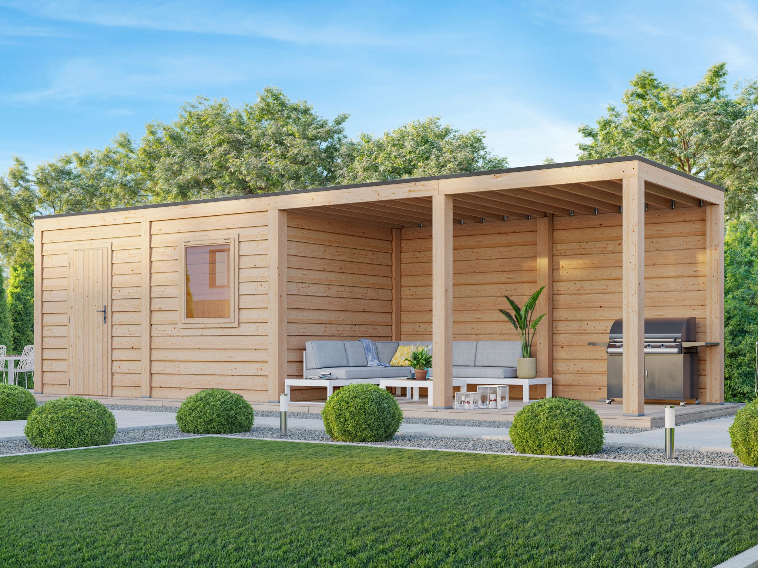 Foto van WoodAcademy tuinhuis met overkapping Nefriet Excellent