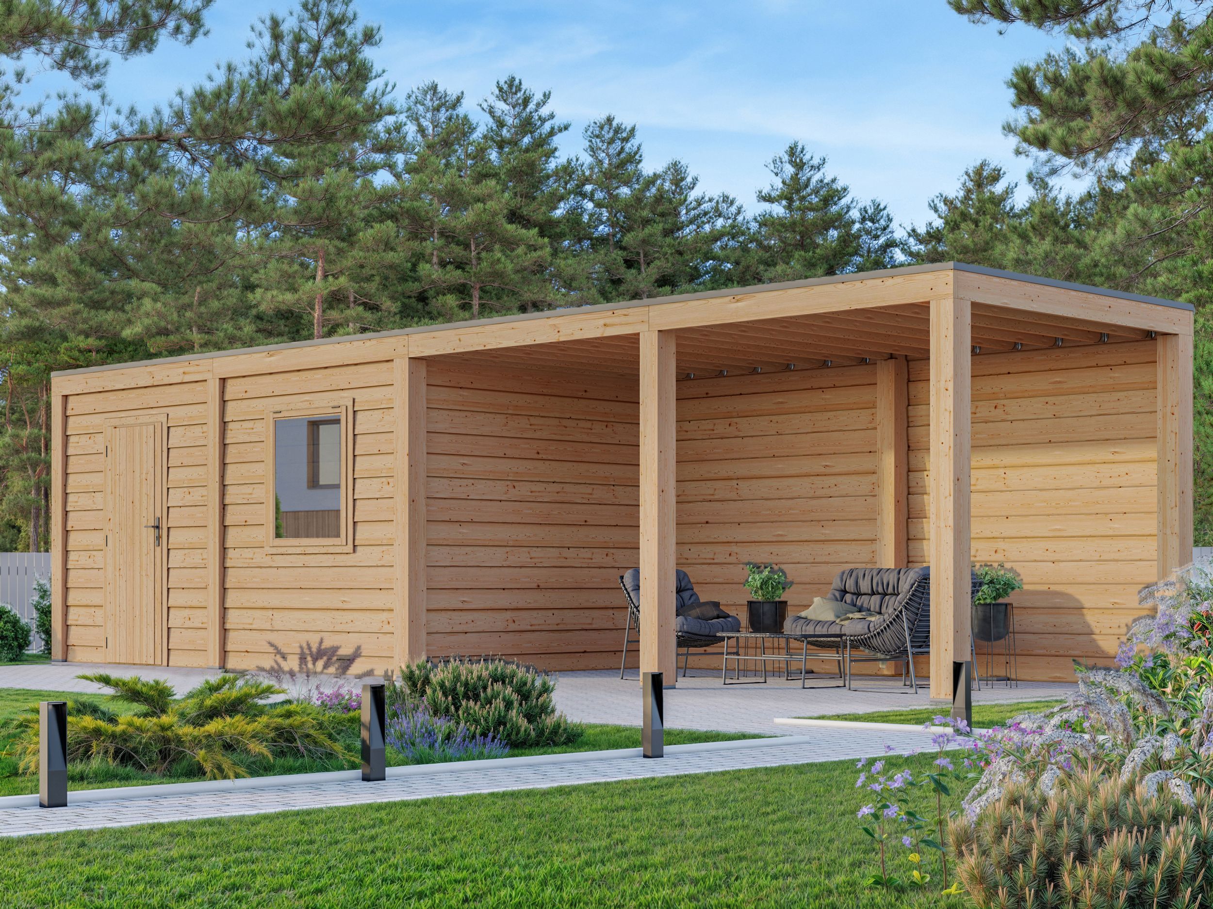 Foto van WoodAcademy tuinhuis met overkapping Nefriet Excellent