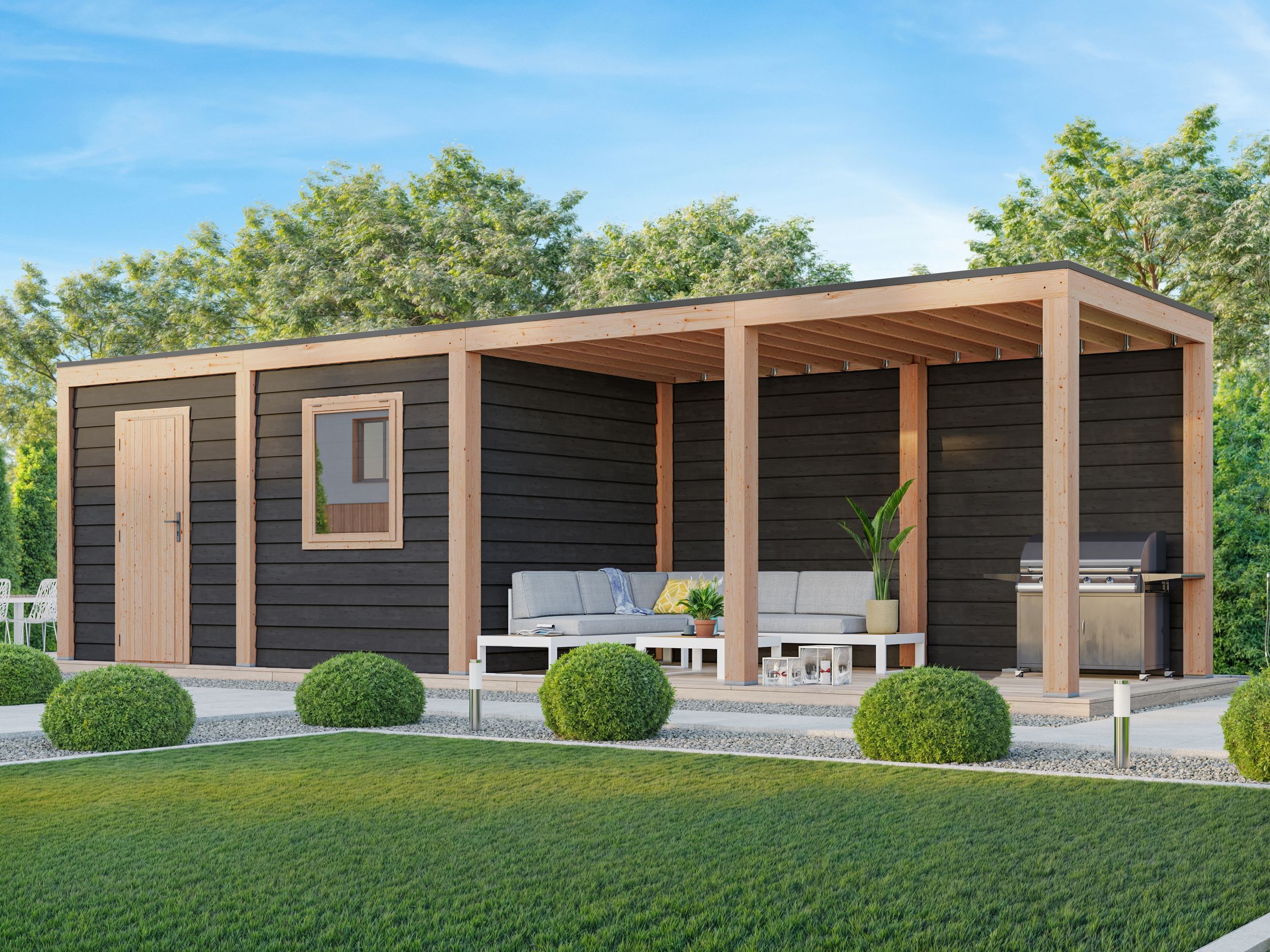 Foto van WoodAcademy tuinhuis met overkapping Nefriet Excellent nero