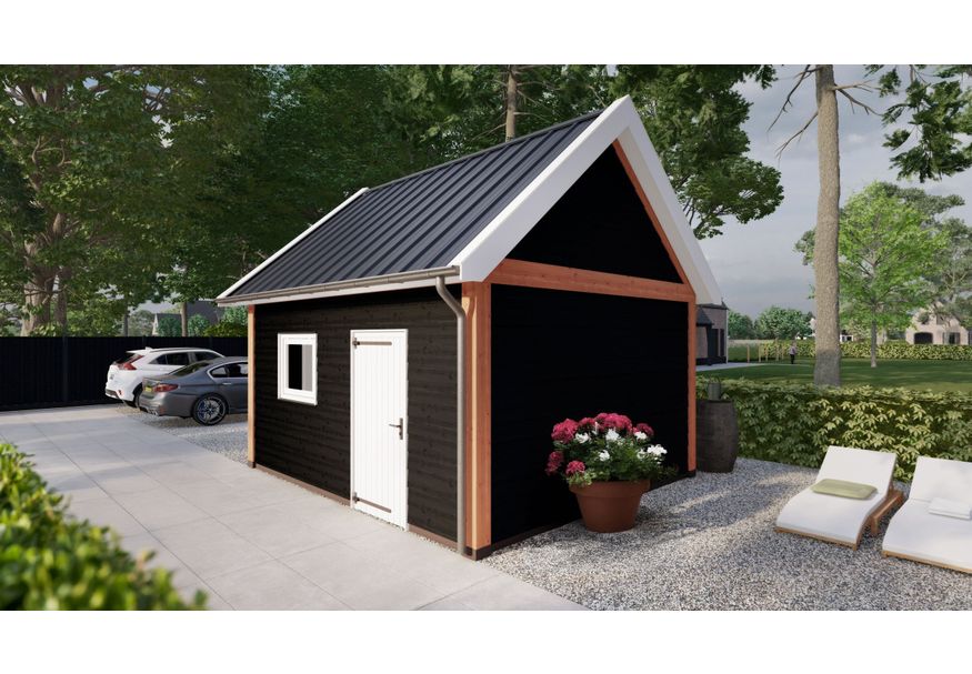 Trendhout buitenverblijf Zadeldak Select Modern 550x575cm Foto van Trendhout buitenverblijf Zadeldak Select Modern 550x575cm