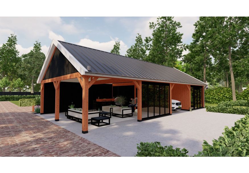 Trendhout buitenverblijf Zadeldak Select Modern 1505x680cm Foto van Trendhout buitenverblijf Zadeldak Select Modern 1505x680cm