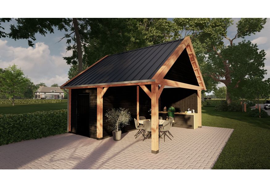 Trendhout buitenverblijf Zadeldak Select Landelijk 550x680cm Foto van Trendhout buitenverblijf Zadeldak Select Landelijk 550x680cm