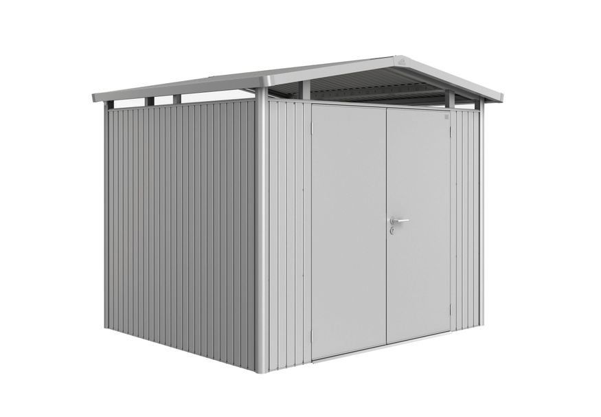 Biohort Panorama P3 metalen tuinhuis zilver metallic dubbele deur Foto van Biohort Panorama P3 metalen tuinhuis zilver metallic dubbele deur