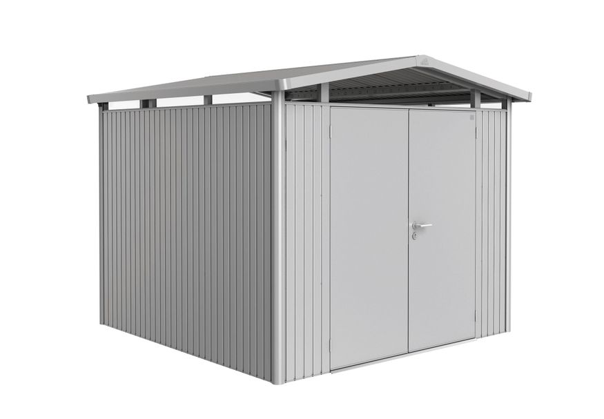 Biohort Panorama P4 metalen tuinhuis zilver metallic dubbele deur Foto van Biohort Panorama P4 metalen tuinhuis zilver metallic dubbele deur