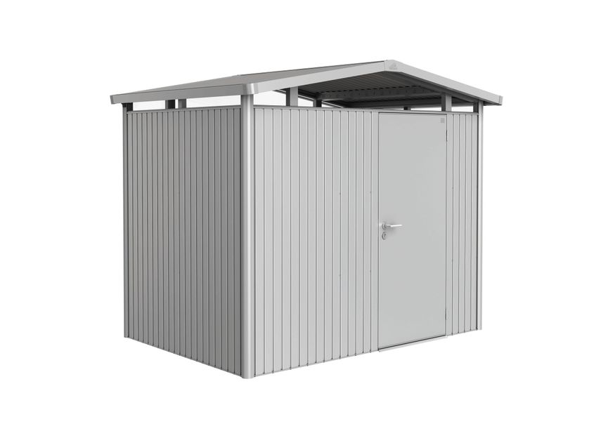 Biohort Panorama P2 metalen tuinhuis zilver metallic enkele deur Foto van Biohort Panorama P2 metalen tuinhuis zilver metallic enkele deur