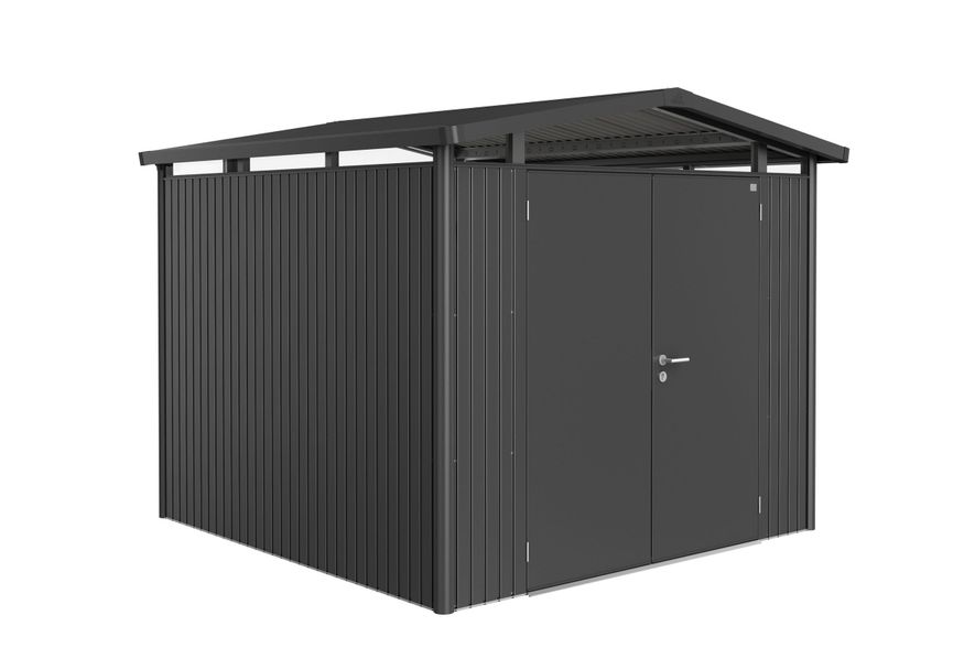 Biohort Panorama P4 metalen tuinhuis donkergrijs metallic dubbele deur Foto van Biohort Panorama P4 metalen tuinhuis donkergrijs metallic dubbele deur