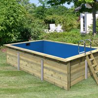 Foto van Karibu houten zwembad Classic 3 met blauwe liner + skimmer