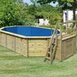 Foto van Karibu houten zwembad 4B 690 x 400 x 124 cm - blauwe liner + skimmer + terras