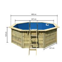 Foto van Karibu houten zwembad X1 met blauwe liner + skimmer