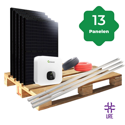 13 Zonnepanelen 5200Wp URE Schuin Dak Staal Damwand Landscape - incl. Growatt Omvormer