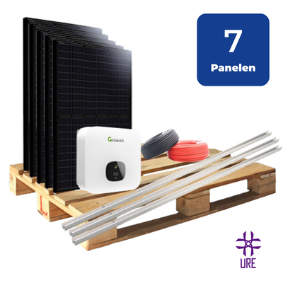 7 Zonnepanelen 2975Wp URE Schuin Dak Staal Damwand Landscape - incl. Growatt Omvormer