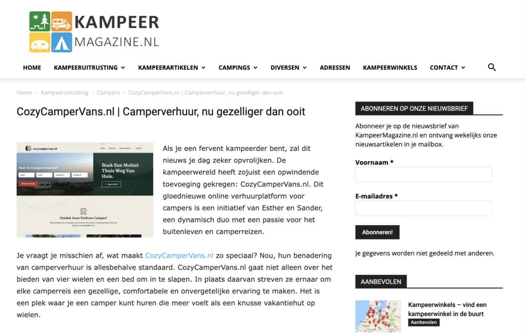 KampeerMagazine.nl | Partner CozyCamperVans