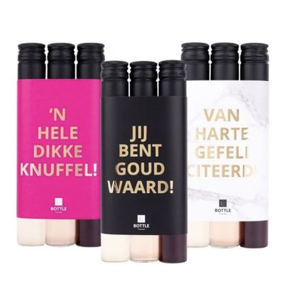 Foto van FLESSENWERK - Van Harte Gefeliciteerd - 3 wijntubes