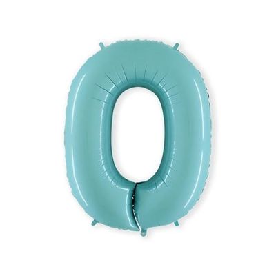 Folieballon cijfer 0 mintblauw XL (100cm)
