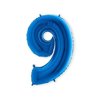 Foto van Folieballon cijfer 9 blauw XL (100cm)