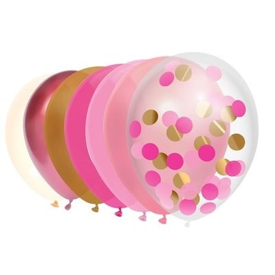 Foto van Ballonnen Princess Pink Confetti Assorti (30CM) 10st